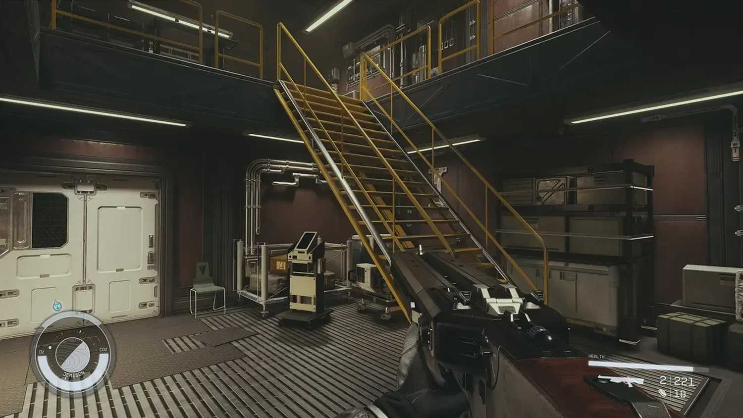 A screenshot of exploration within a facility in Starfield
