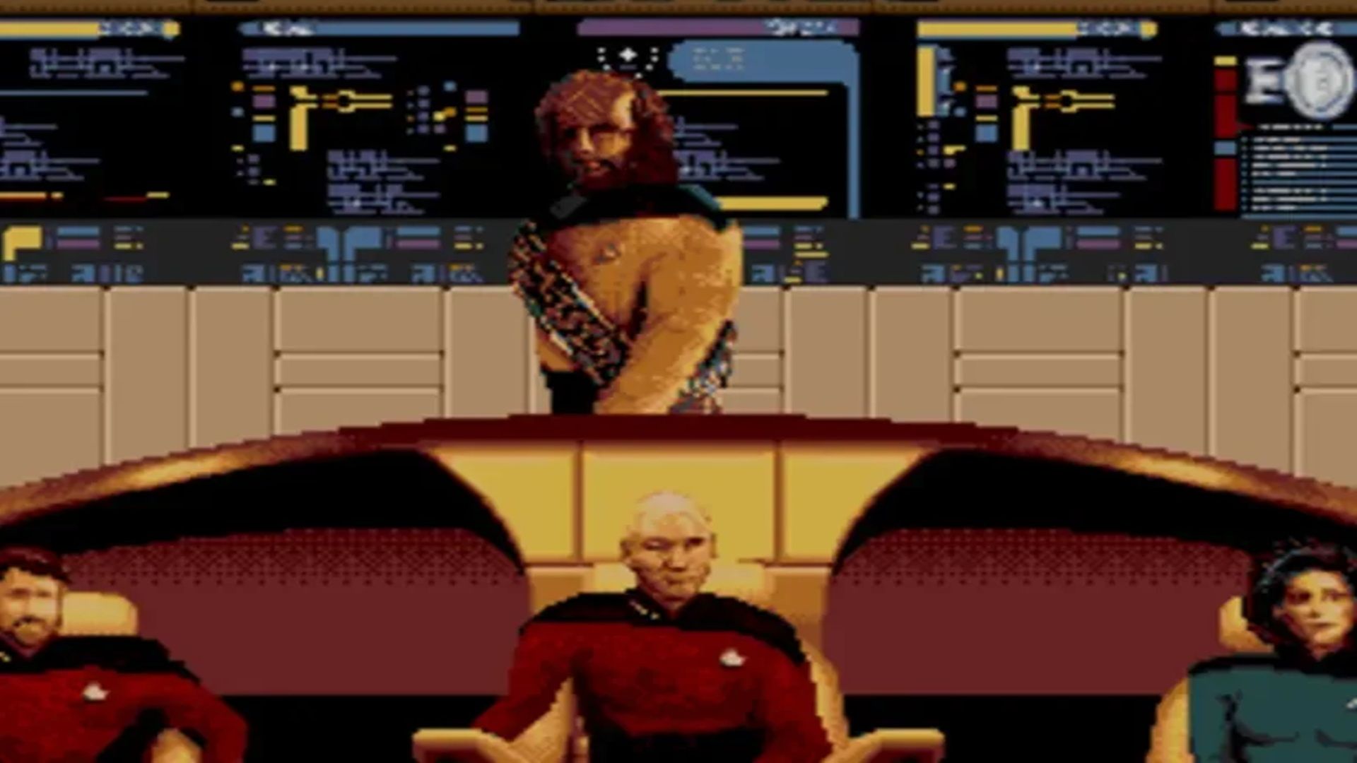A screenshot of the main crew in Star Trek: The Next Generation - Echoes of the Past