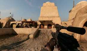 A screenshot of Tatooine gameplay from Star Wars Battlefront 2
