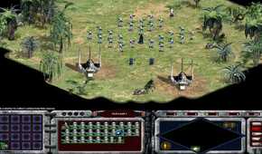 A screenshot of Imperial forces gathering on a planet in Star Wars: Galactic Battlegrounds