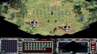 A screenshot of Imperial forces gathering on a planet in Star Wars: Galactic Battlegrounds