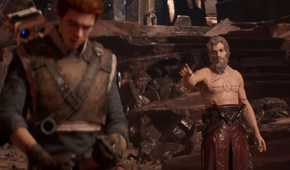 A screenshot of the Cal Kestis and Taron Malicos in Star Wars Jedi: Fallen Order