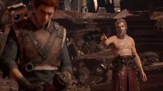 A screenshot of the Cal Kestis and Taron Malicos in Star Wars Jedi: Fallen Order