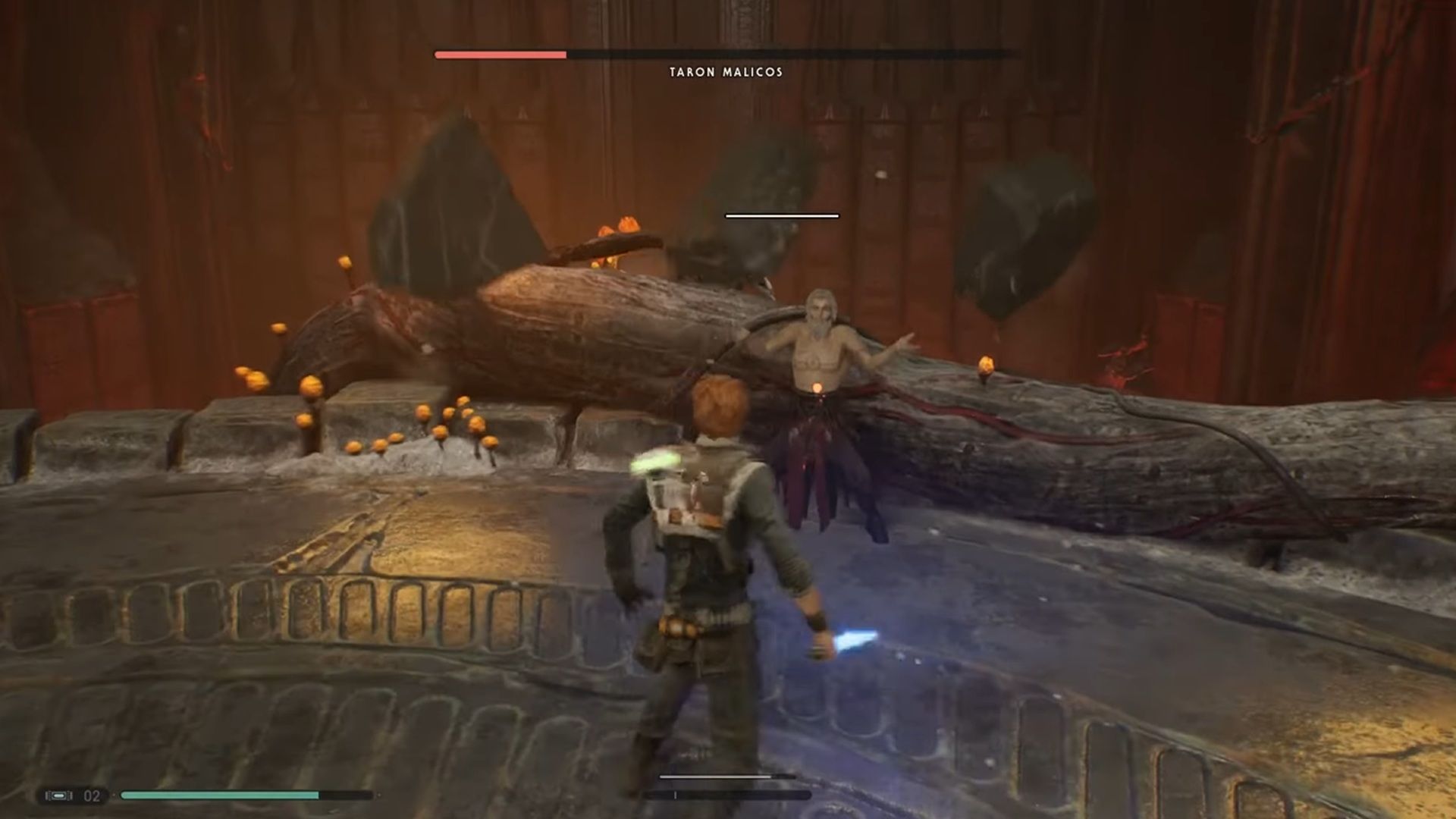 A screenshot of the Malicos fight in Star Wars Jedi: Fallen Order