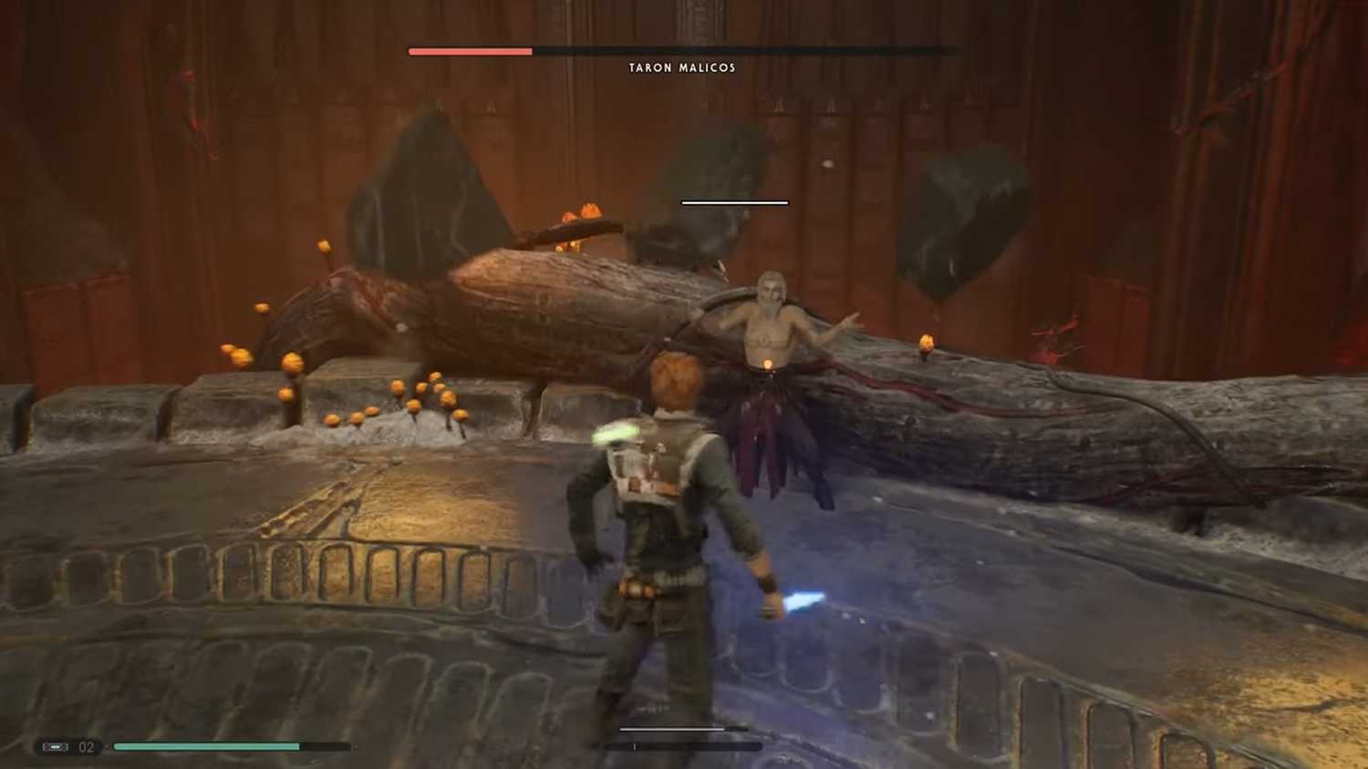 A screenshot of the Malicos fight in Star Wars Jedi: Fallen Order