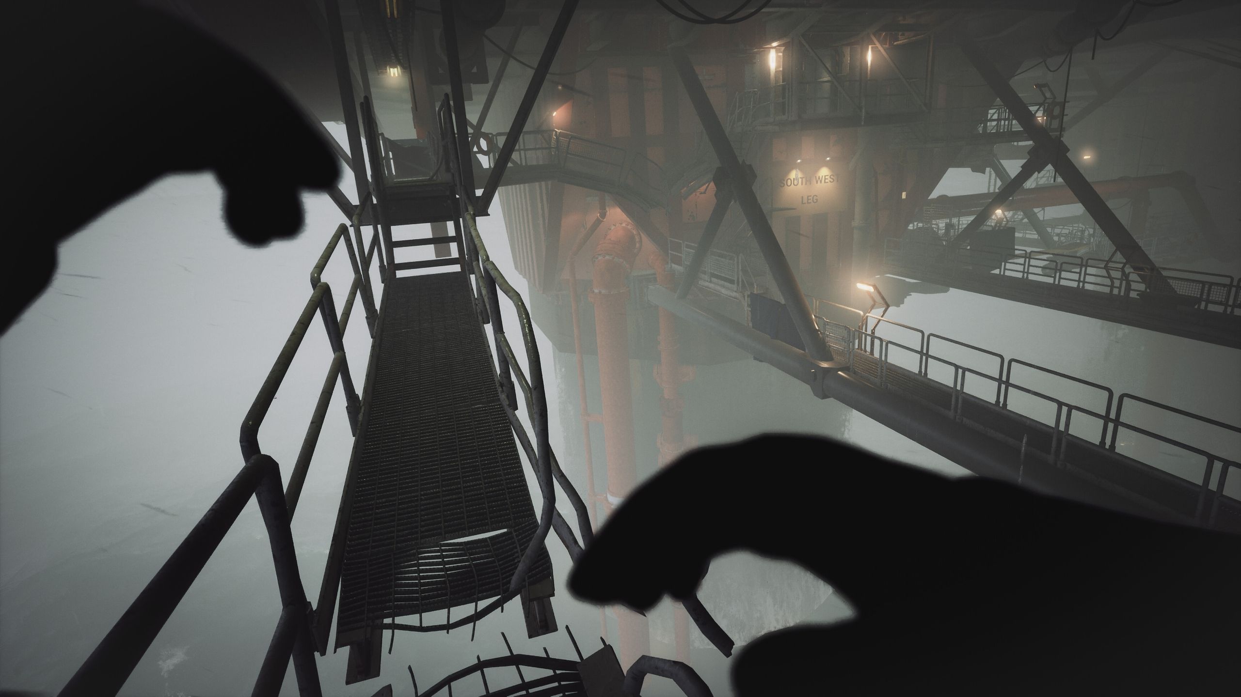 A broken metal walkway in Still Wakes the Deep.