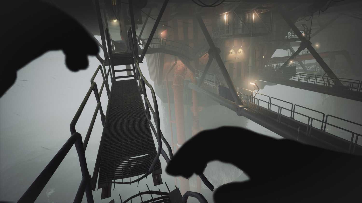 A broken metal walkway in Still Wakes the Deep.