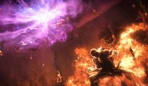 A shot of Heihachi Mishima fighting Akuma in Tekken 7