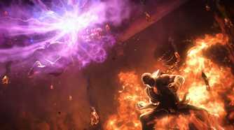 A shot of Heihachi Mishima fighting Akuma in Tekken 7