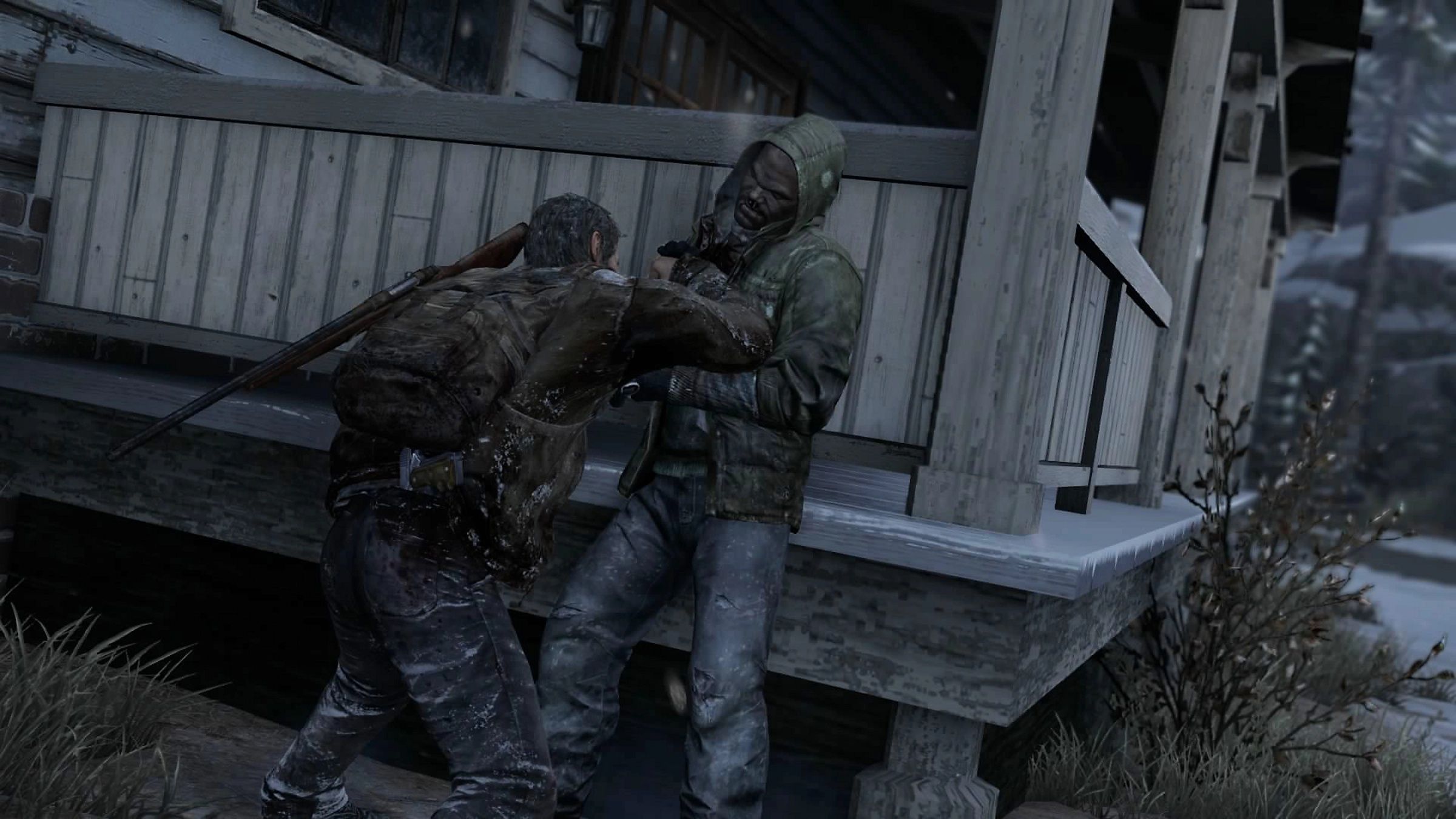 Joel in combat in The Last of Us Remastered.