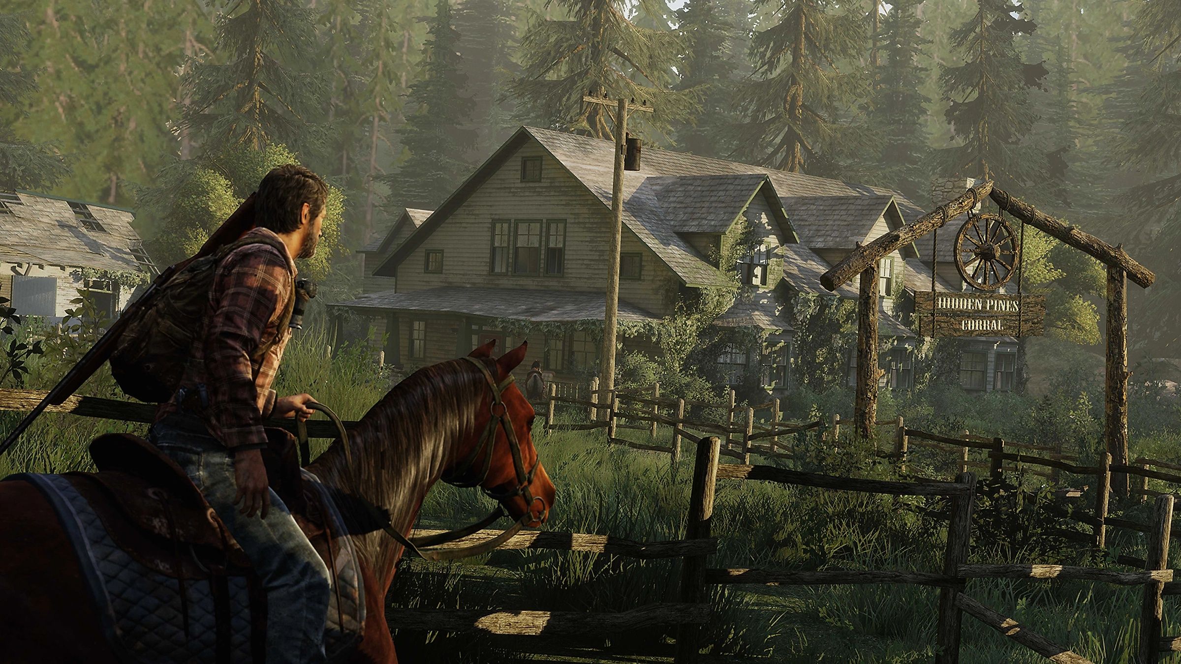 Joel on horseback in The Last of Us Remastered.