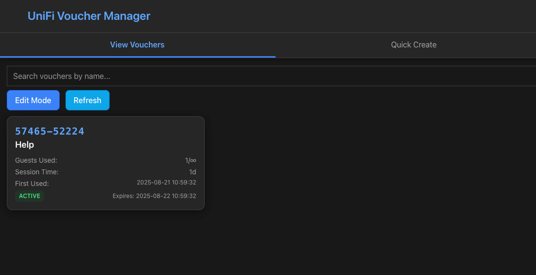 Unifi voucher manager current vouchers