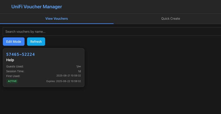 Unifi voucher manager current vouchers