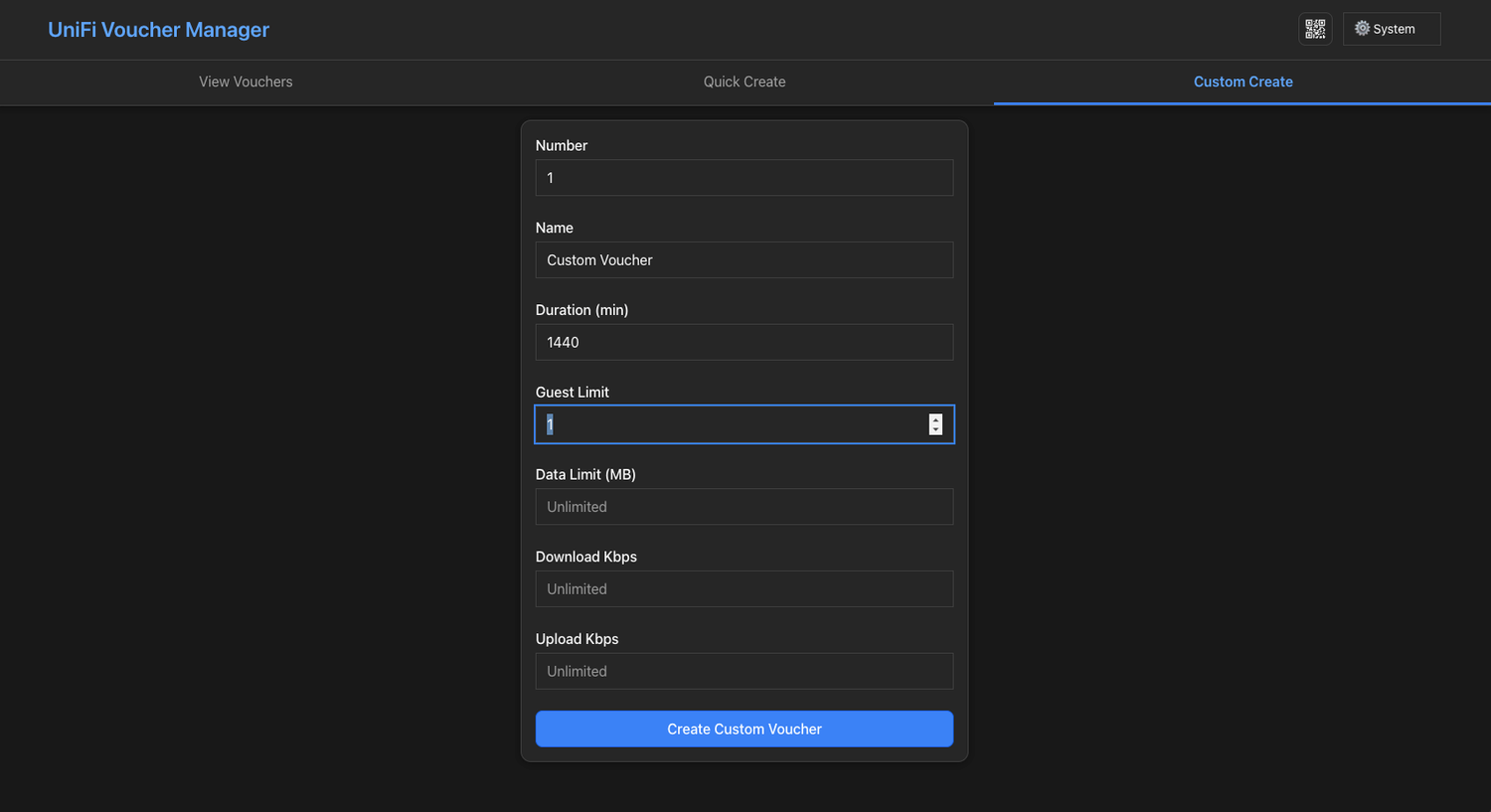 Unifi voucher manager custom voucher