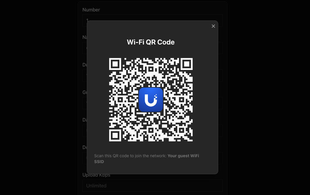 Unifi voucher manager guest QR code