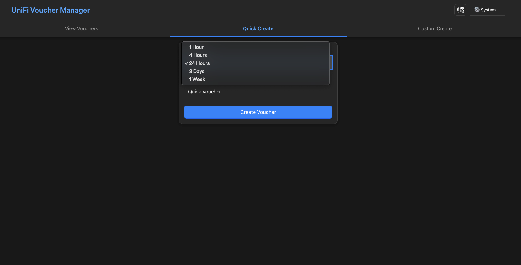 Unifi voucher manager quick create