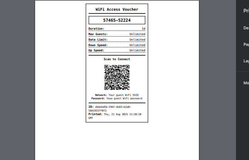 Unifi voucher manager voucher print