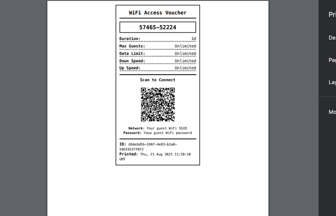 Unifi voucher manager voucher print