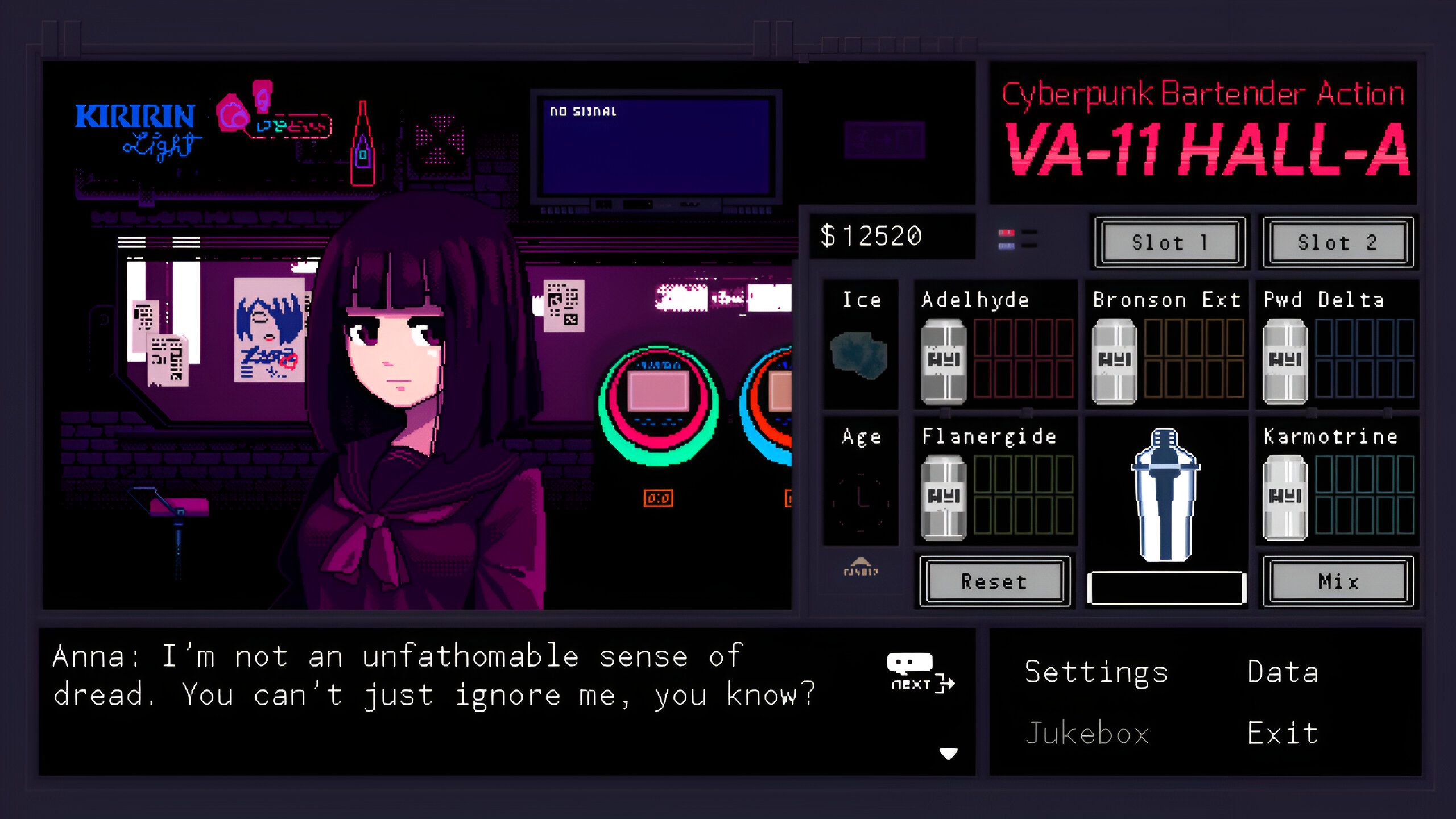 Jill talking to Anna, a customer, in VA-11 Hall-A.