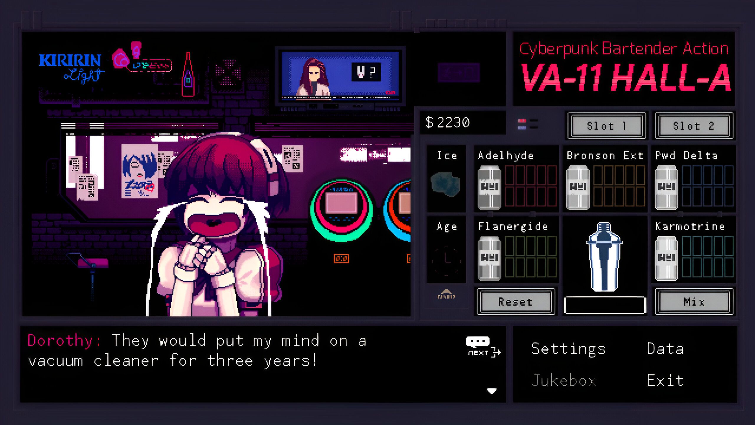 Dorothy crying at the bar in VA-11 Hall-A.