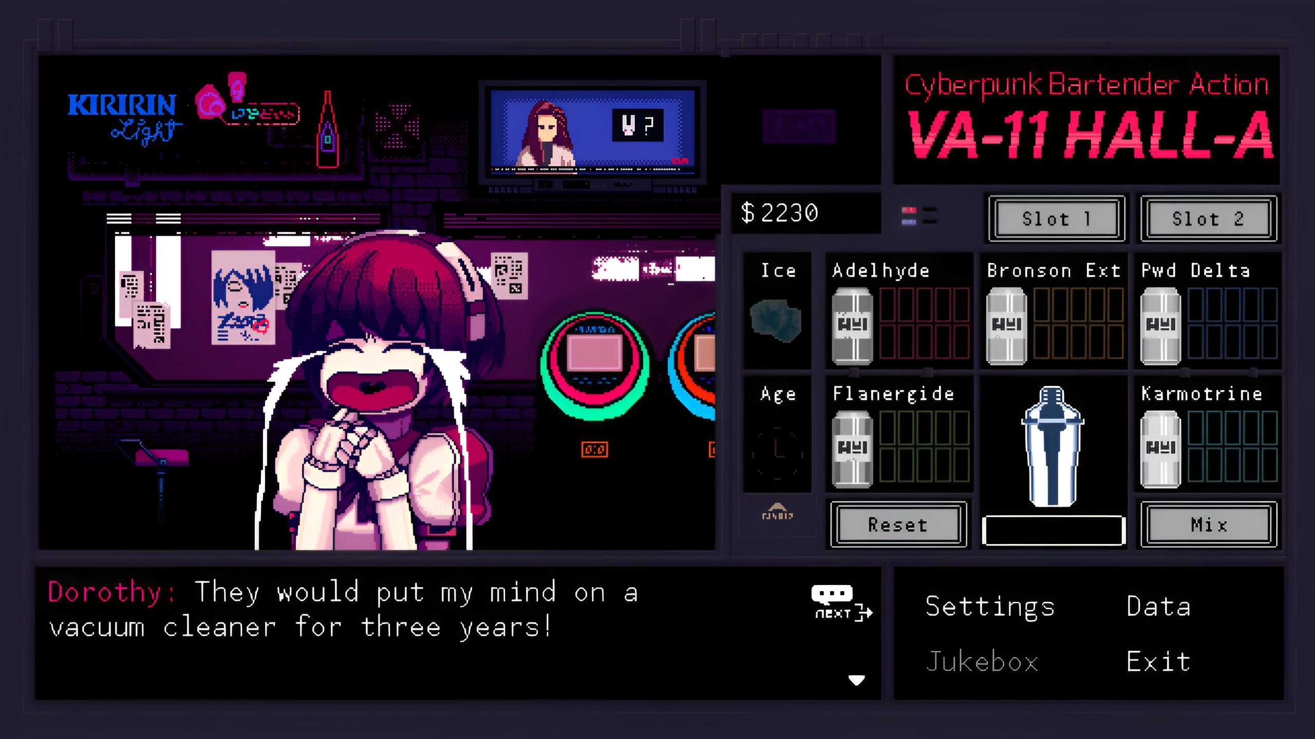 Dorothy crying at the bar in VA-11 Hall-A.