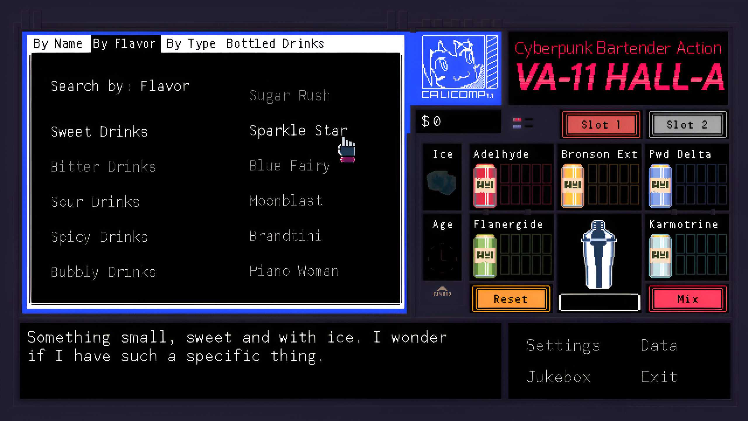 The drink mixing game in VA-11 Hall-A.