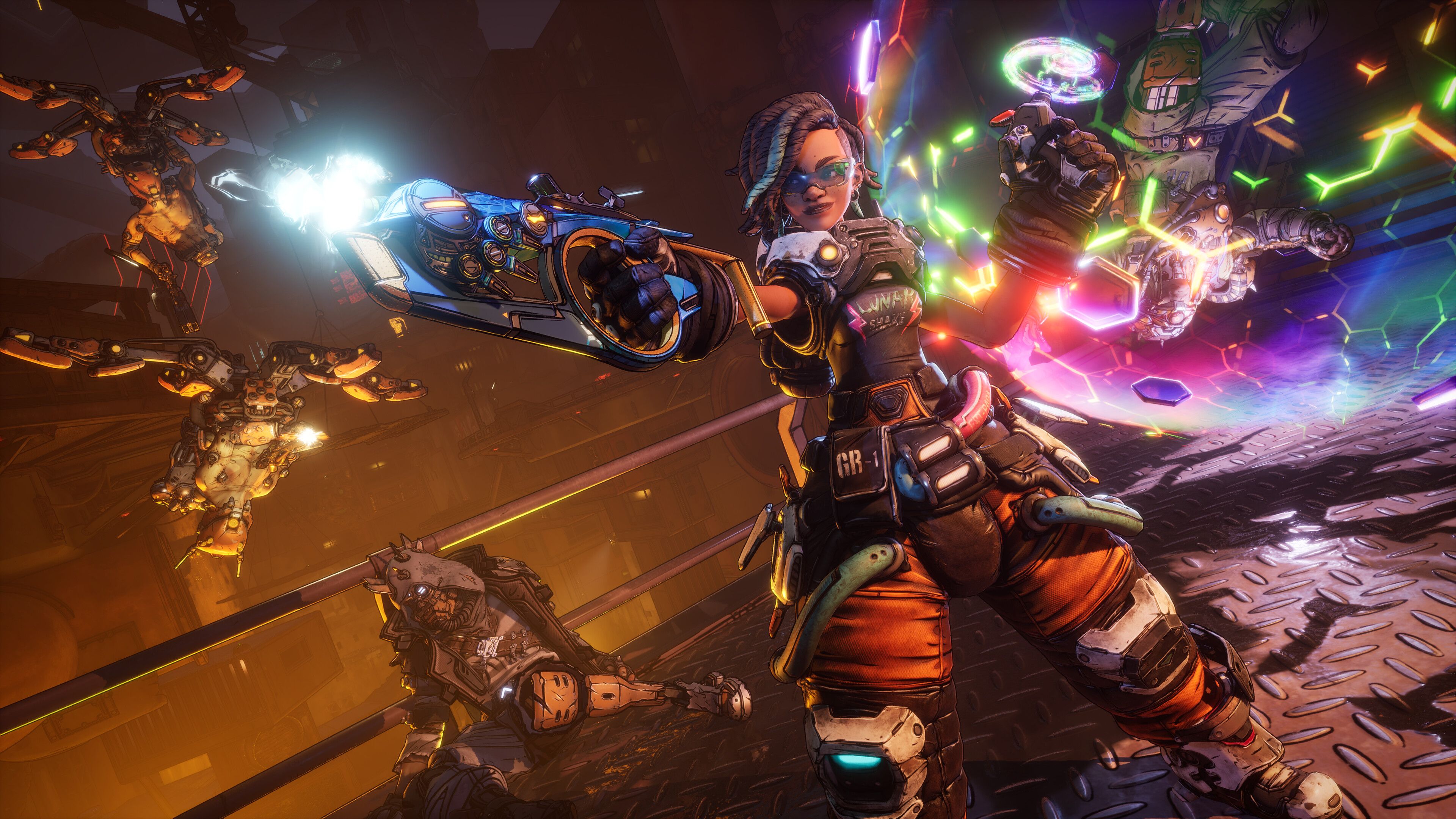 Harlowe from Borderlands 4 wielding a weapon.