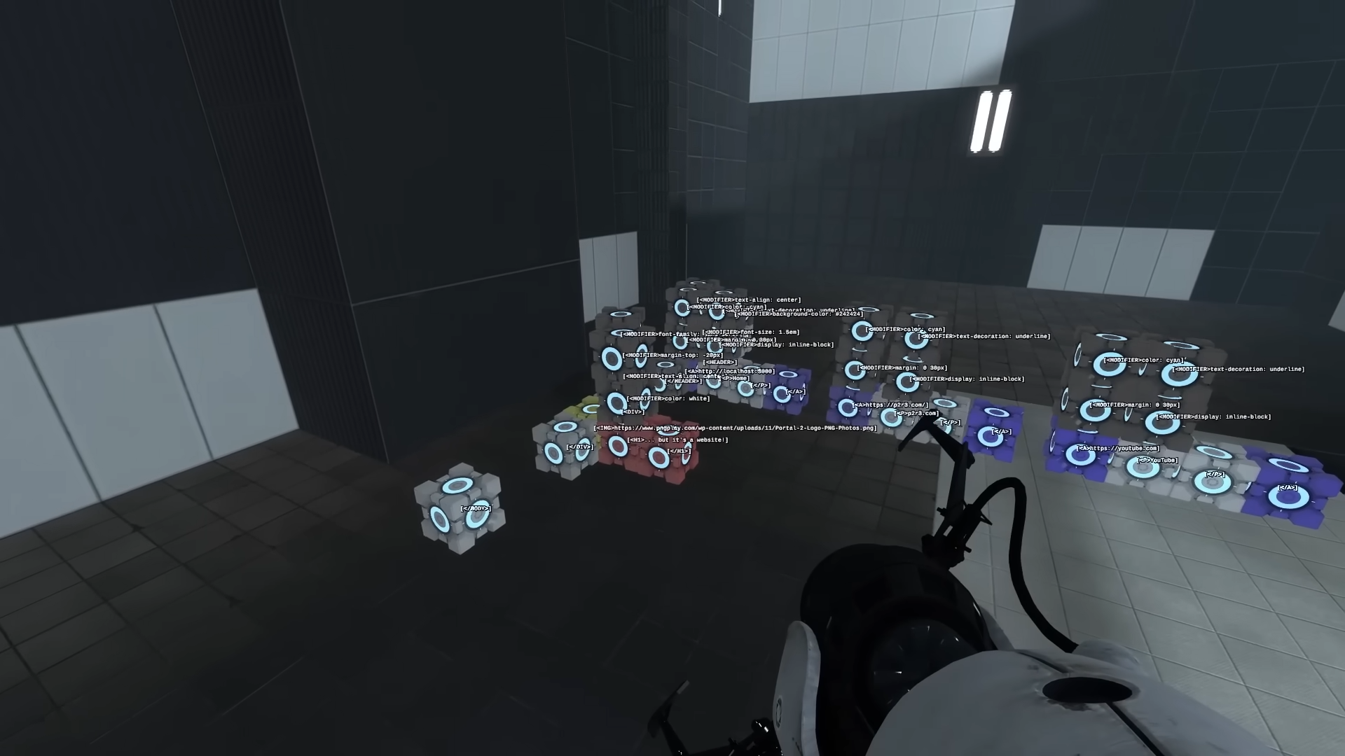 a screenshot of Portal 2, running a webserver using in-game entities 