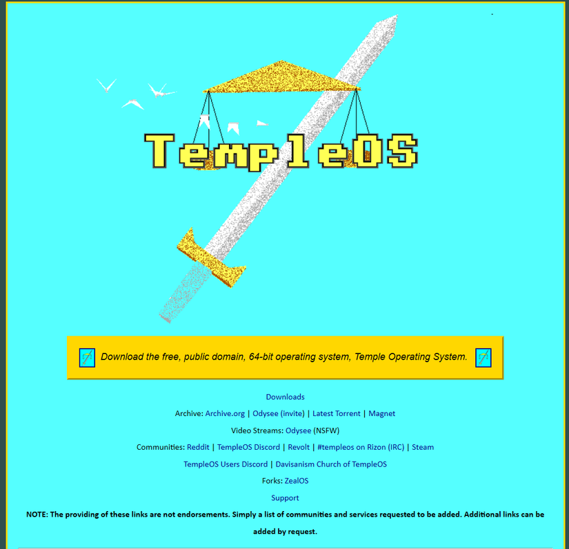 The home web page for templeOS