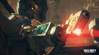 A soldier aiming a laser-sight pistol in Call of Duty: Black Ops III.