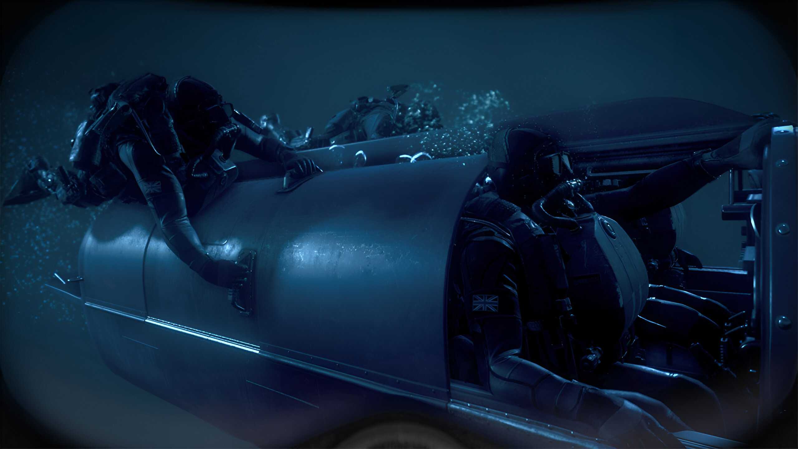 Underwater gameplay from Call of Duty: Modern Warfare 2 (2009).