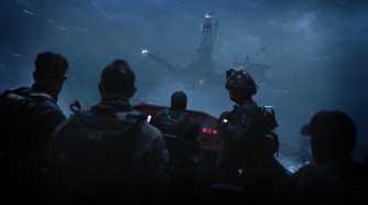 Task Force 141 in a boat headed towards a mining ship in Call of Duty: Modern Warfare II.