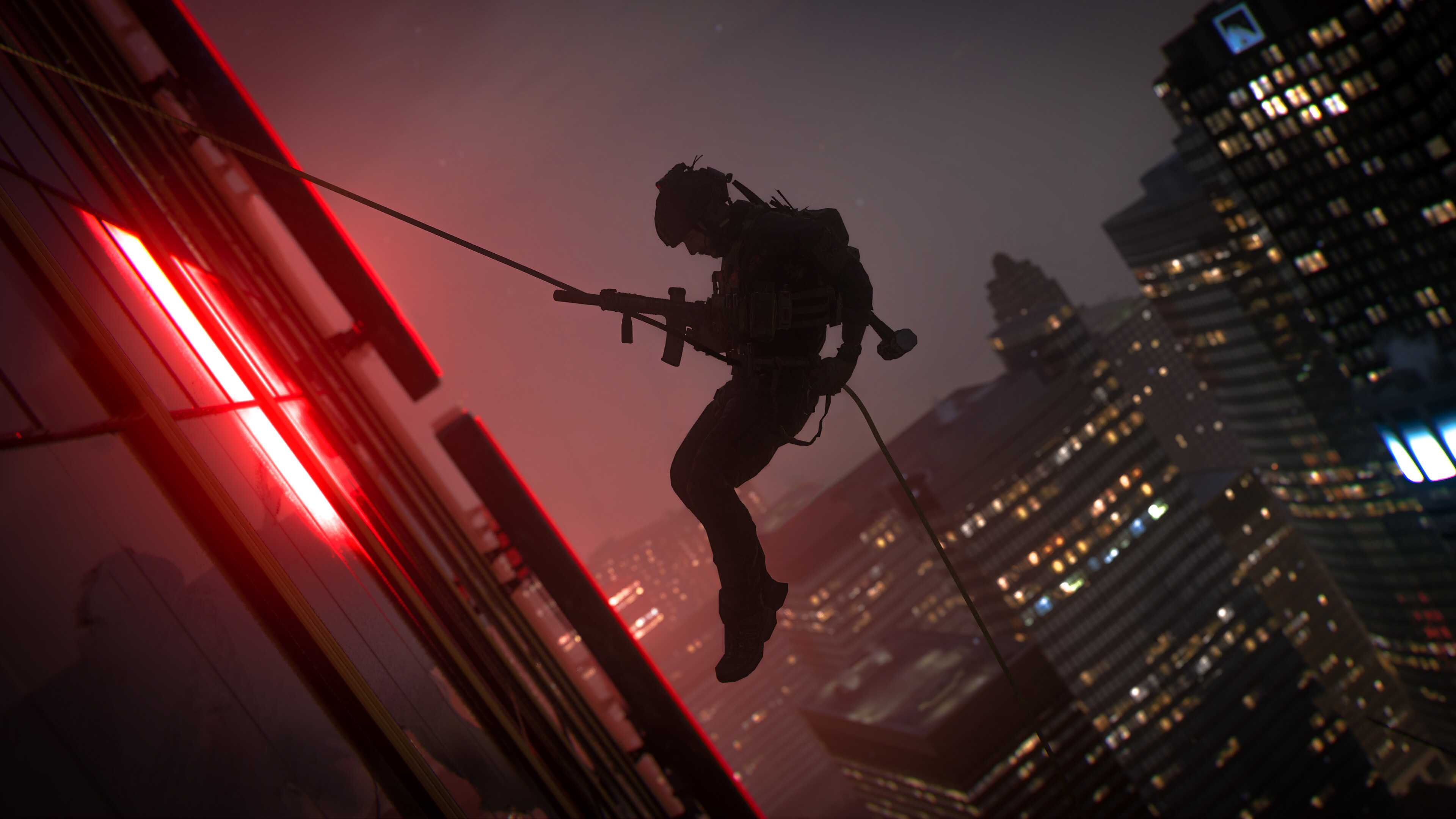Captain Price rappelling down a building in Call of Duty: Modern Warfare II.