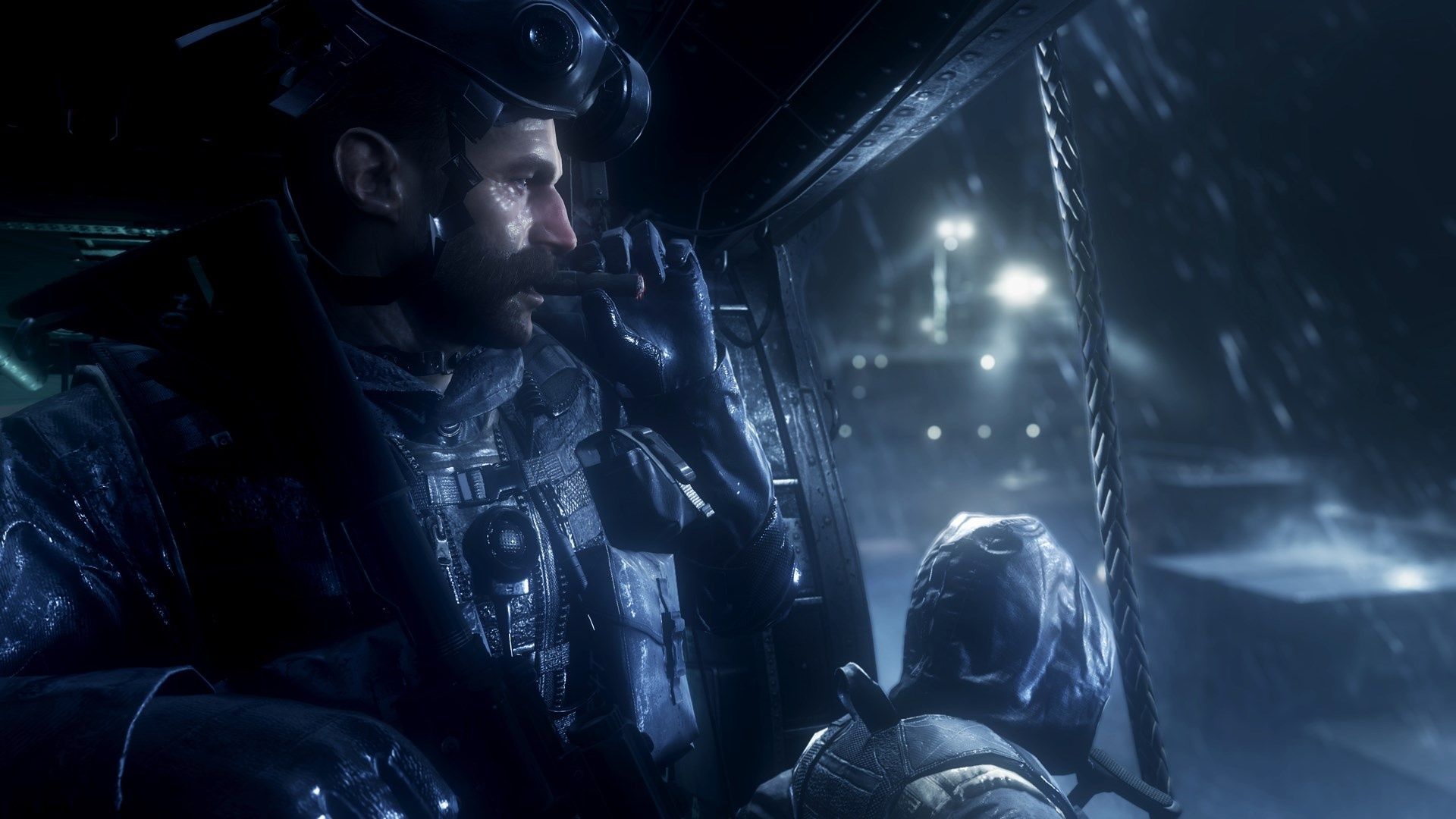 Captain Price lighting up a cigar in Call of Duty 4: Modern Warfare Remastered.