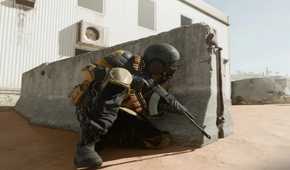 A screenshot of a solider in cover in Call of Duty: Warzone