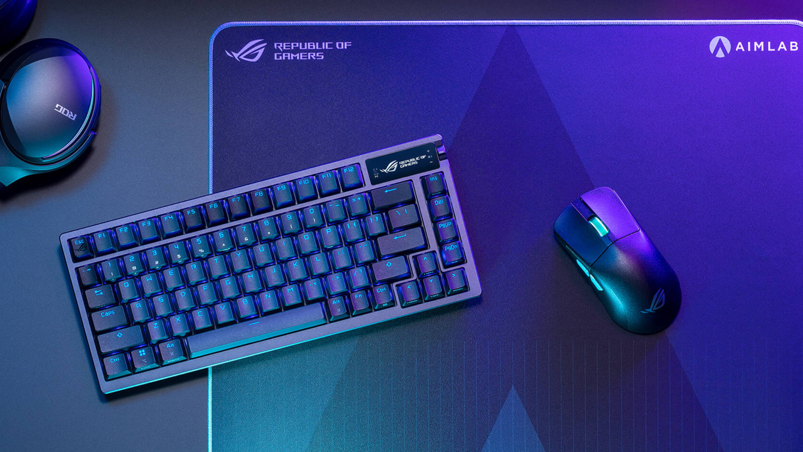 ASUS ROG Azoth Wireless Mechanical Gaming Keyboard on desk next to mouse