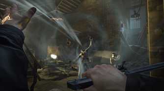 Corvo attacking guards in Dishonored.
