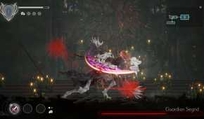 Battling the Guardian Siegrid in Ender Lilies.