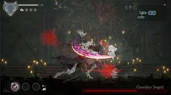 Battling the Guardian Siegrid in Ender Lilies.