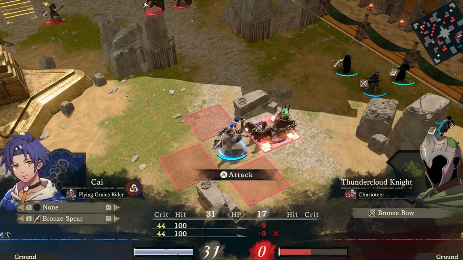 A screenshot of tactical gameplay from Fire Emblem Fortune's Weave