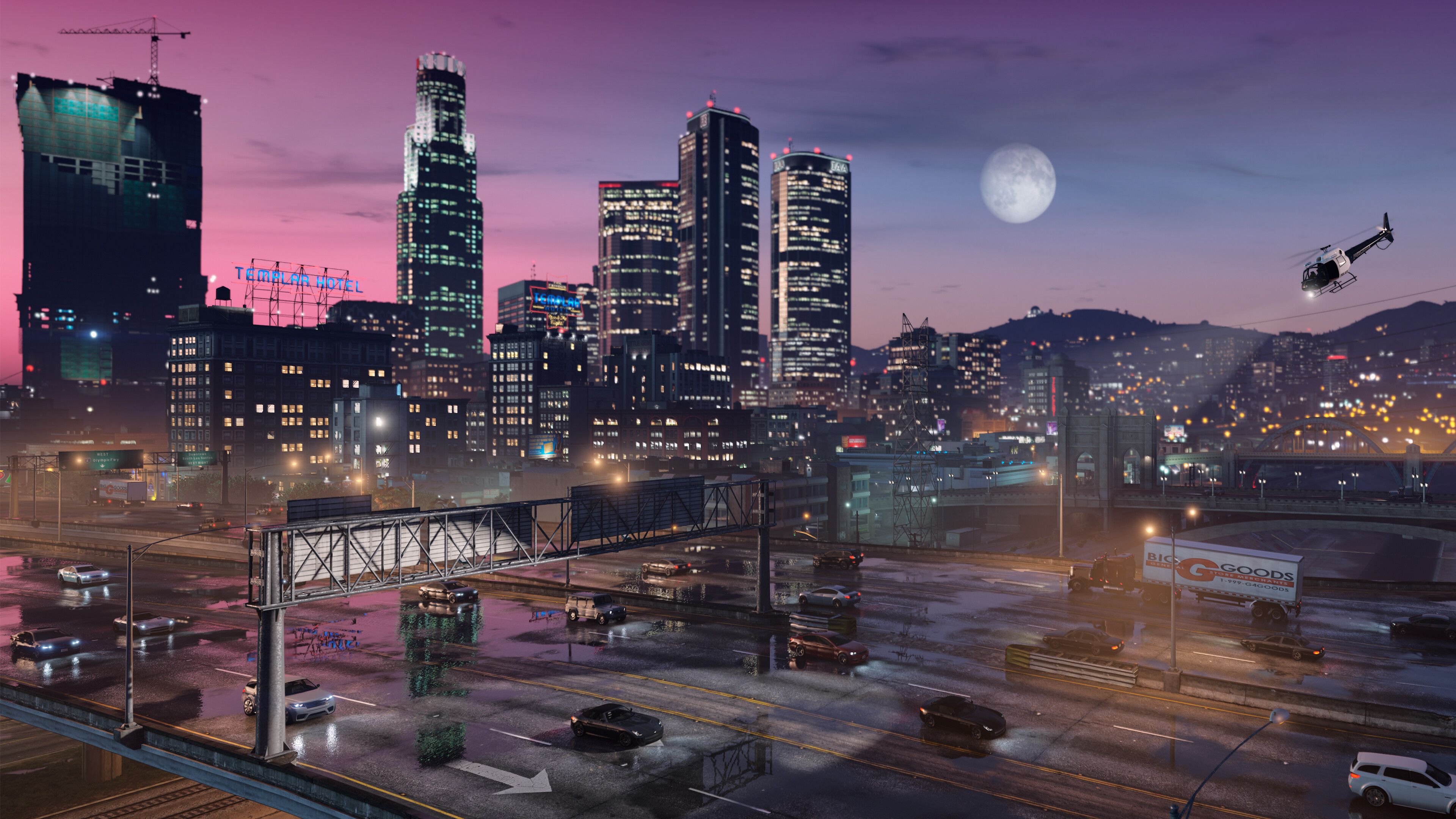 The Los Santos freeway in GTA V.