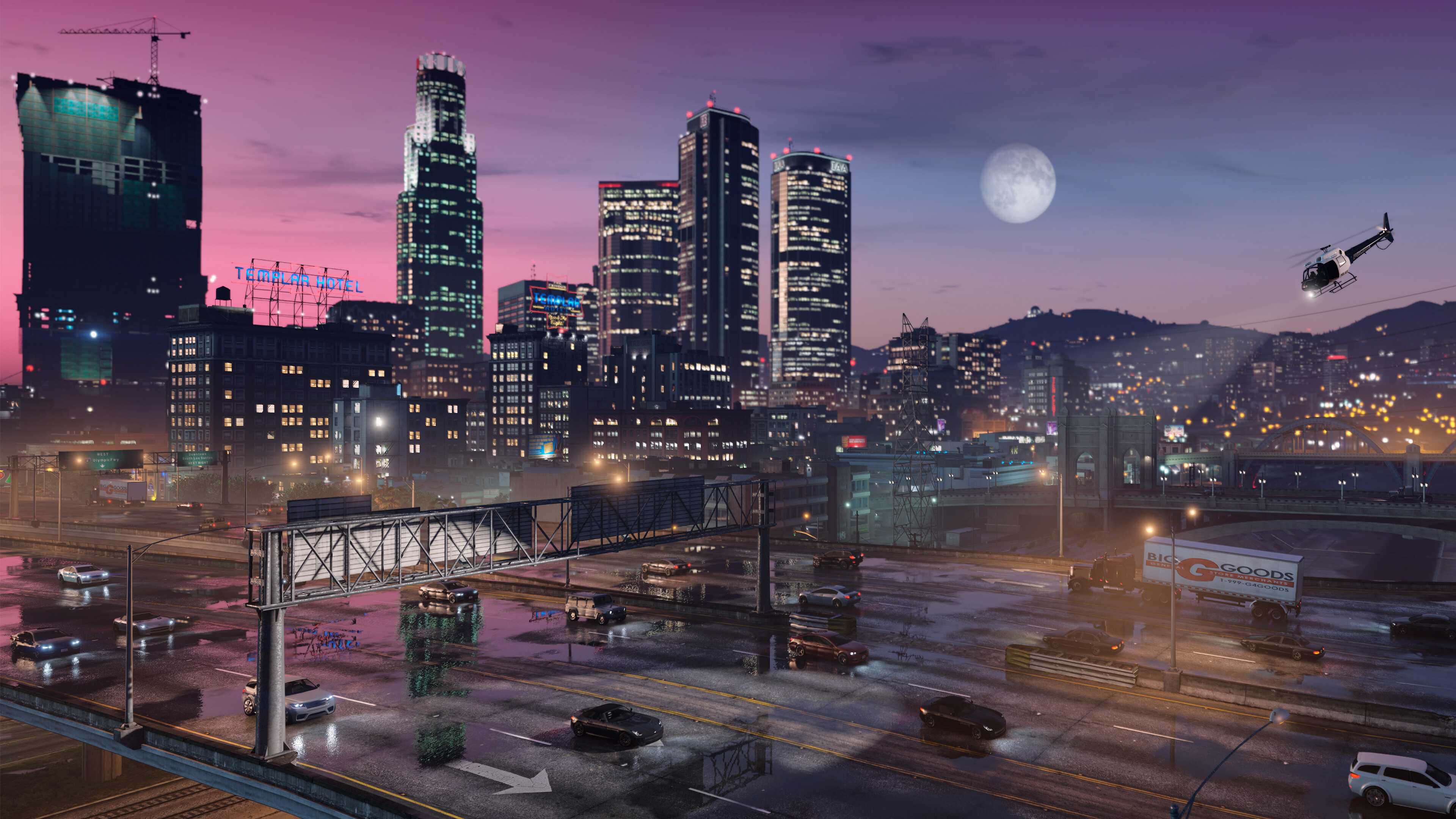 The Los Santos freeway in GTA V.