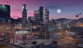 The Los Santos freeway in GTA V.