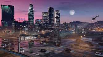The Los Santos freeway in GTA V.