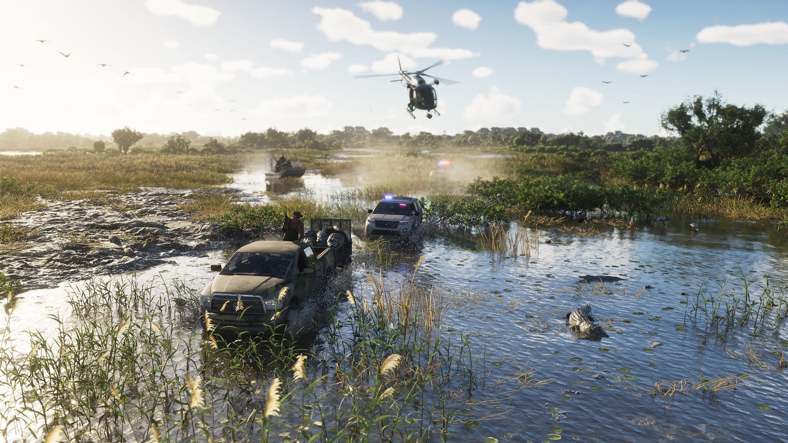 A police chase through the swampy Grassrivers in GTA VI.