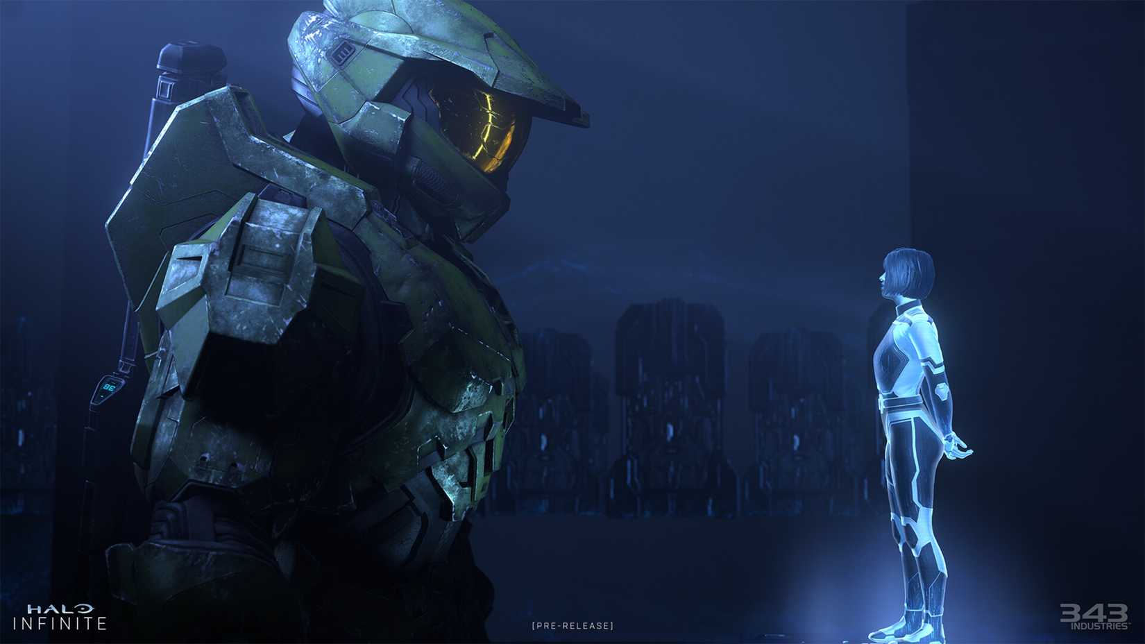 Master Chief talking to Cortana in Halo Infinite.