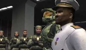 A screenshot of Master Chief with the other UNSC soldiers in Halo 2