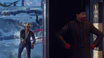 Agent 47 distracting a guard on duty in Hitman: World of Assassination.