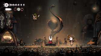 Hornet sitting on a throne in Hollow Knight: Silksong.