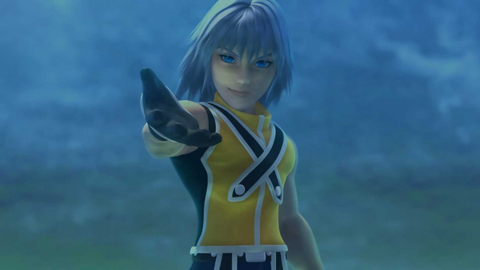 A screenshot of Riku extending his hand to Sora in a cutscene from Kingdom Hearts